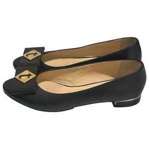 A. Testoni Signature Logo Italian Leather Ballet Flats Black Women’s 6US/36.5IT